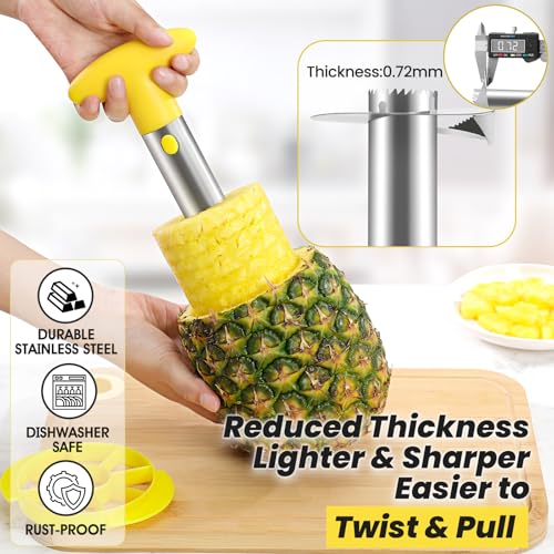 Image of CUNSENR Premium Pineapple Corer and Slicer Tool - Pineapple Cutter with Sharp Serrated Tips - Easy to Use & Clean - Stainless Steel Core Remover for Pineapple - Slice and Core Fruits with Ease(Yellow)