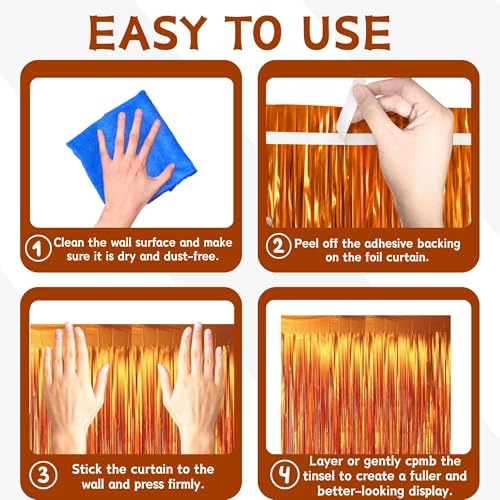 Image of Matte Orange Foil Fringe Curtains Backdrop Party Decorations 4 PCS