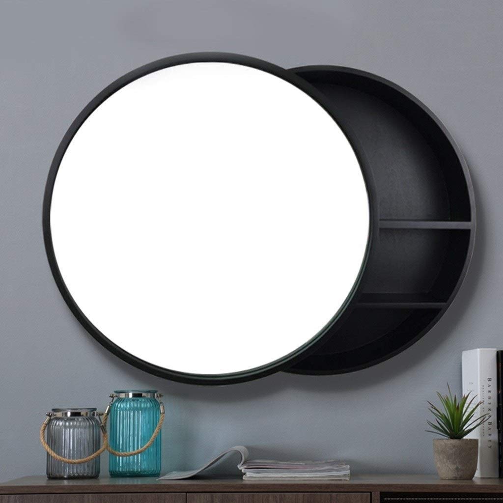 Armadietti a Specchio Bagno Specchio Rotondo per Il Trucco con ripiano Specchio Rotondo per Il Trucco Specchio a Parete con mobiletto portaoggetti Porta Scorrevole Telaio in Legno