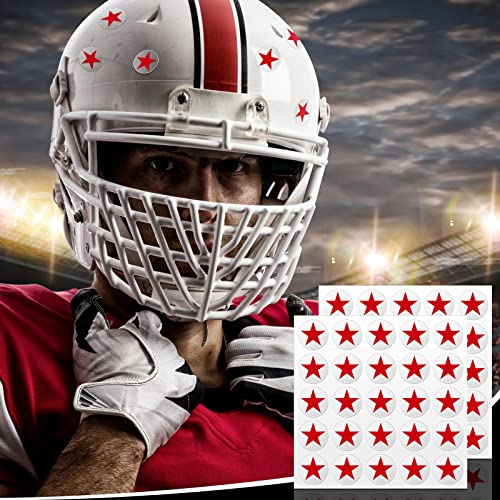 Image of Leinuosen Helmet Stickers Football Baseball Helmet Decals 1-1 /8 Inch Vinyl Sports Football Decals Self Adhesive Hockey Stickers for Hockey, Lacrosse, Batting(Clear Print Red,Star)