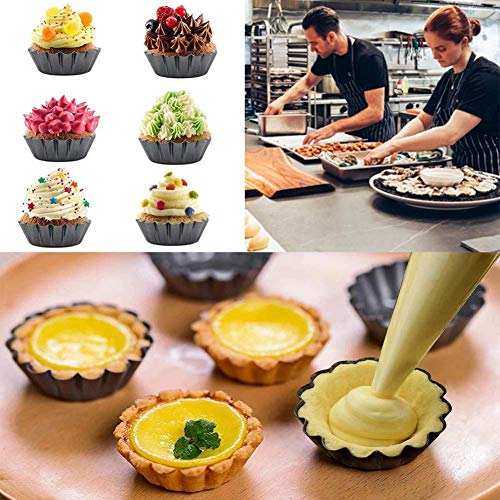 Emwel Tart Tins 6 Packs Tart Pans 4 inch Removable Bottom Quiche Pans Non-Stick Round Carbon Steel Tart Tins