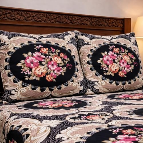 Image of 3D Printed 144 Tc Microfiber Double Bedsheet with 2 King Size Pillow Covers Breathable | Wrinklfree | Summer | Topsheet (90 x 90 Inches) (Navy Blue)