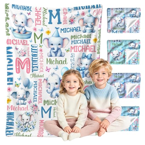 Image of Custom Elephant Blanket for Boys Girls,Ultra Soft Personalized Gifts Baby Blanket,Customized Throw for Toddlers Newborn Stroller Crib,40 inchx50 inch