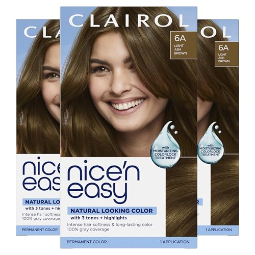 Clairol Nice'n Easy Permanent Hair Dye, 6A Light Ash Brown Hair Color, Pack of 3