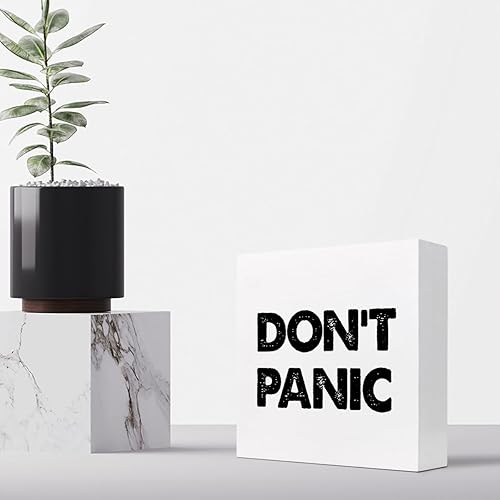 Miniatura 4 de Letrero de madera con texto en inglés "Don't Panic" para decoración de escritorio, caja de madera rústica inspiradora, decoración de escritorio para