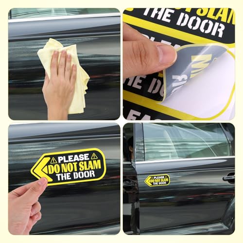 Image of 4pcs Please Do Not Slam Door Sticker, 4.72x1.97in PVC Do Not Slam Door Sign Sticker Self-Adhesive Car Window Door Warning Label Decal for Auto Car Vehicle Taxi Passengers