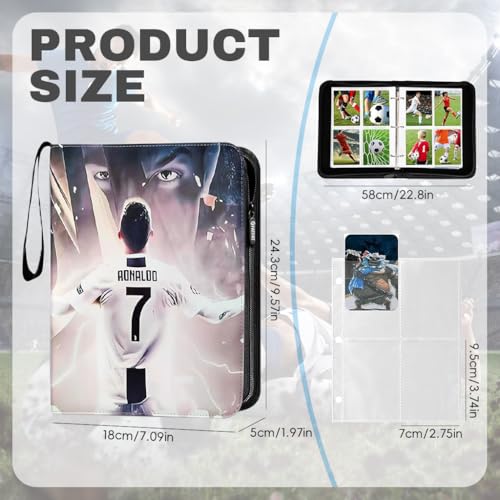 Image of PATPAT 400 Pockets Soccer Card Binder Autographed Cards Storage Bag Waterproof PU Cover Zipper Card Organzier Holder Multi Purpose Organizer Bag for Game Trade Cards,Collectible