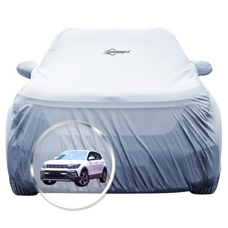 Image of NEODRIFT 'SilverTech' Car Cover for Volkswagen Taigun (Dolphin Antenna) (100% Water-Resistant, All Weather Protection, Tailored Fit, Precision-Fit & Breathable Fabric) (Colour: Silver)