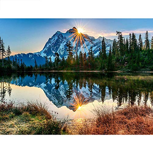 Karyees 16x20In Paint by Numbers Kits Romantic Countryside Scenes DIY Painting by Numbers DIY Canvas Painting by Numbers Acrylic Painting Kits Paint by Numbers Kits Silent Mountain Lake Pattern