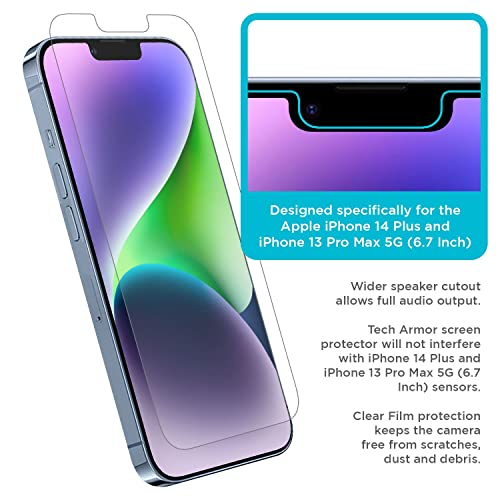 Tech Armor 4 Pack Hd Clear Film Screen Protector Compatible For Apple New Iphone 14 Plus (2022) And Iphone 13 Pro Max (2021) 5G 6.7 Inch #TOP4