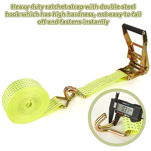 Image of 2 Pack 2 Inch Ratchet Straps Heavy Duty 20ft Tie Down Straps Ratchet with Double J Hook, 8000 LBS Break Strength, Cargo Ratchet Straps for Truck, Trailers, Motorcycles, Kayaks, Car Roof