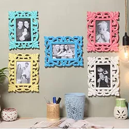 Duadecor Set of 5 Wooden Photo Frame Carved Picture Frame 5 x 7 Wood Carving Decorative Rustic