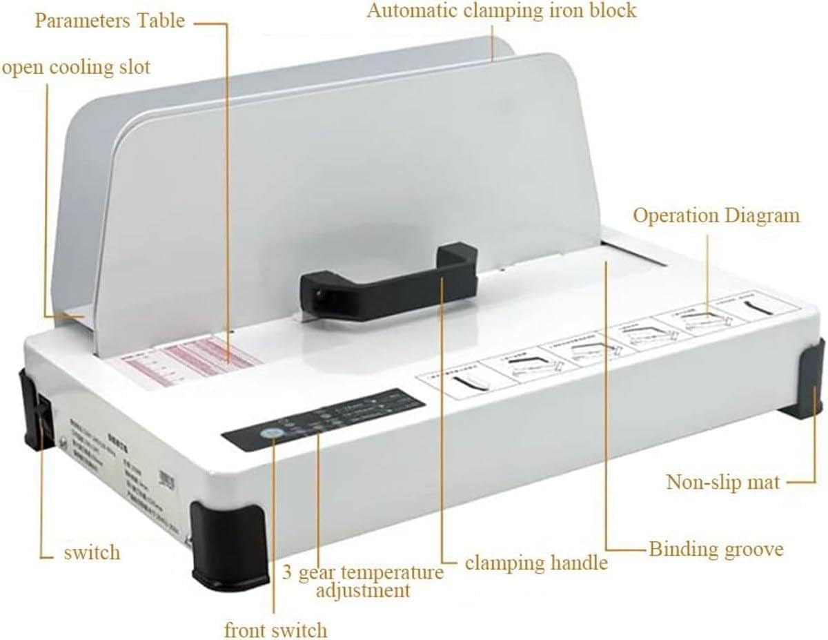 Macchina Rilegatrice Termica capacità 500 Fogli Materiale di Rilegatura Libri, Riscaldamento in Ceramica PTC, Impostazione Tempo a 3 Livelli, Rilegatrice Termica Documenti A3/A4/A5/A6