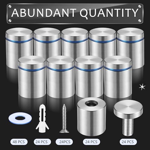 Image of Pelopy 24 Pcs Silver Sign Standoff Screws Advertising Screws Stainless Steel Wall Standoff Mounts Glass Acrylic Nail (1 x 1-3 /16 Lnch)