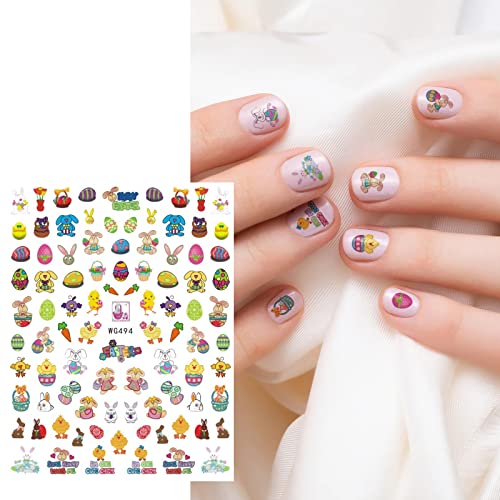6 Sheets Easter Nail Art Sticker Decals, 3D Easter Egg Rabbit Nail Art Decals, Self-Adhesive Easter Bunny Nail Art Decoration #TOP6
