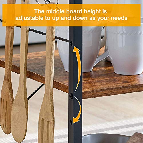 Mr Ironstone Kitchen Stand Microwave Cart 23.7'' For Small Space, Coffee Bar Table 3-Tier Rolling Utility Microwave Oven Rack On Wheels, Coffee Cart With Storage Bakers Rack With 10 Hooks, Vintage #TOP6