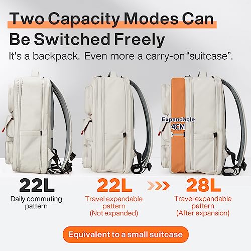 mixi Large Capacity Expandable Travel Backpack for Women & Men 15.6'' Laptop Carry On Weekender Bag Outdoor Hiking with Multifunction Pockets 180° Open Water Resistant 18 Inch 28L, Moonlight White4