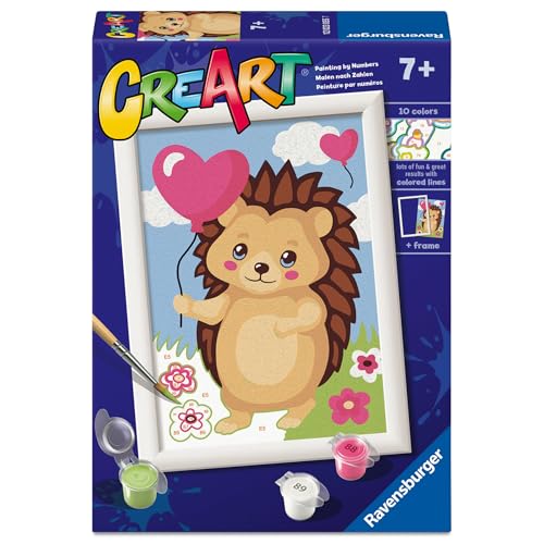 Ravensburger CreArt : Loving Hedgehog — Peinture avec Chiffres pour Enfants de 7 Ans et Plus, kit de Peinture avec Planches, Cadre, Pinceau et Couleurs Inclus, 14 x 19 cm, idées Cadeaux