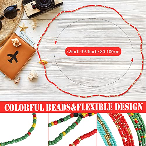 Junkin 8 Pcs Boho Handmade Beaded Anklets for Women African Multicolor Layered Stretch Seed Beaded Anklets for Women Elastic Boho Bracelets Glass Bead Elastic Foot Chain for Summer Foot Jewelry2
