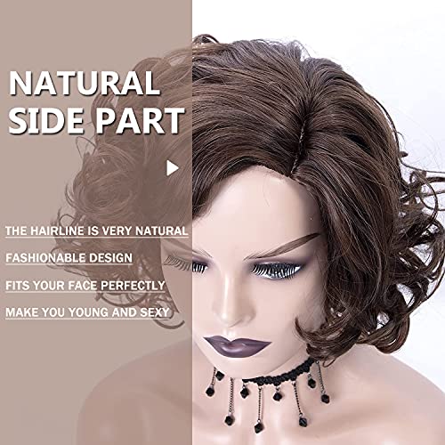 Sevencolors Short Brown Curly Wigs For Black Women Mxied Brown Big Curly Bob Synthetic Wig #TOP3