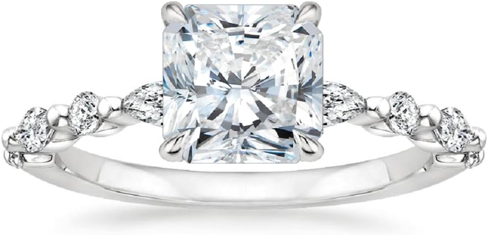 GOLDEN JEWEL Radiant Cut Moissanite Wedding Ring Set 1-5CT VVS1 Colorless Solitaire Promise Anniversary Ring Gift for Her, 925 Silver/10K/14K/18K Gold (White, 4 CT)