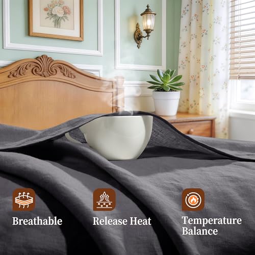 Image of 100% Pure Linen Sheet Set for Hot Sleepers, Breathable Natural Linen Sheets 4pcs, Bedding Set Deep Pocket Up to 16 inch Moisture-Wicking, Softens with Every Wash (Dark Gray Queen)
