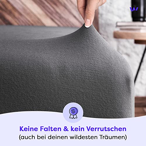Foto von Wolkenfeld Spannbettlaken 200x220cm – 220x240cm – Premium Jersey Baumwolle mit 5% Lycra – Faltenfreies Bettlaken für hohe Matratzen bis 40 cm – Atmungsaktiv & Oeko-TEX Zertifiziert – Anthrazit