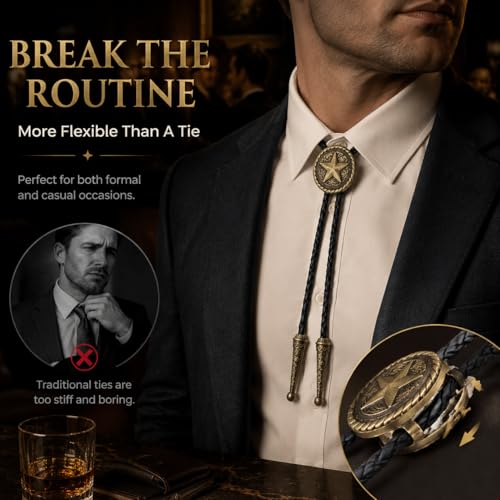 Image of Cowboy Bolo Tie for Men, Vintage Cow Skull Bolo Tie Necklace Native American Necktie for Men Women
