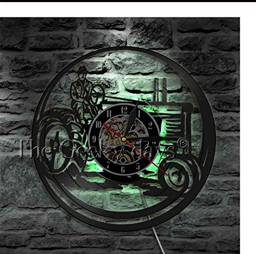 TTZSE Agriculteur dans Lumières De Tracteur Tracteur Agricole Horloge Murale Personnalisée Horloge Vintage Montre Décoration Horloge 12 Pouce