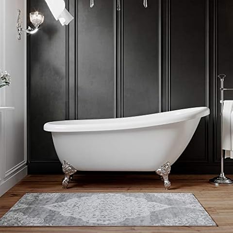 The Tub Connection 67" Clawfoot Acrylic Slipper Bathtub with NO Faucet Holes & Brushed Nickel Feet- "Miller" Cover