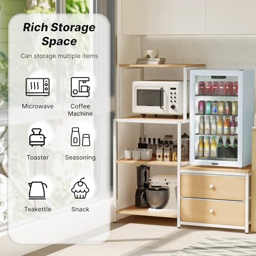 Stylish Mini Fridge Stand with Storage - Microwave Bakers Rack Featuring Power Outlet, Coffee Bar Cabinet Station, 4-Tier with 2 Drawers - Image 4