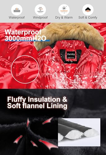 Image of Pursky Men's Puffer Jacket Waterproof Winter Bubble Coats Ski Parka Fur Hooded