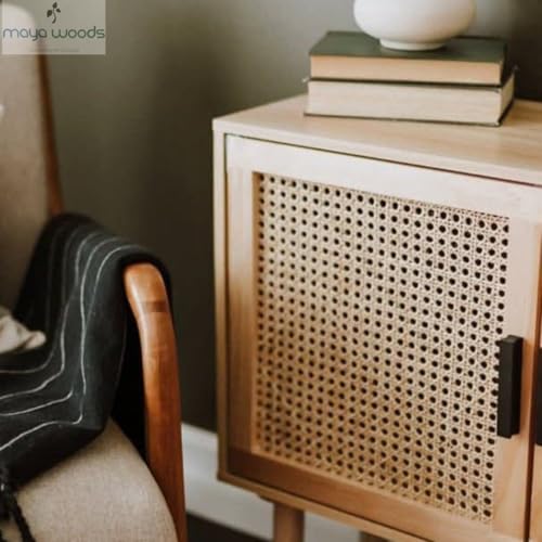 Image of 24 inch Width Premium Natural Rattan Cane Webbing Roll - Pre-Woven Bamboo Mesh Sheet for Chair, Cabinet, Basket & DIY Caning Projects - Imported Solid Wood Cane Mat (24x24 Inches)