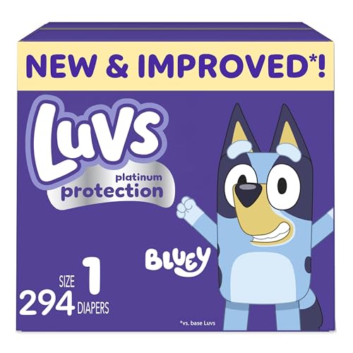 Image of Luvs Platinum Protection Bluey Baby Diapers, Size 1, 294 Count
