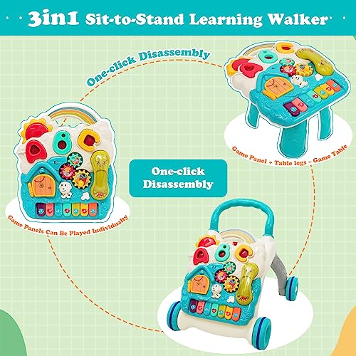 Baby Walker with Wheels 3in1 Kids Sit-to-Stand Baby Push Walker with Wheels Activity Table with Weight Design Entertainment Sounds Music Multifunctional Educational Learning Push Toy for Boys Girls - Image 5