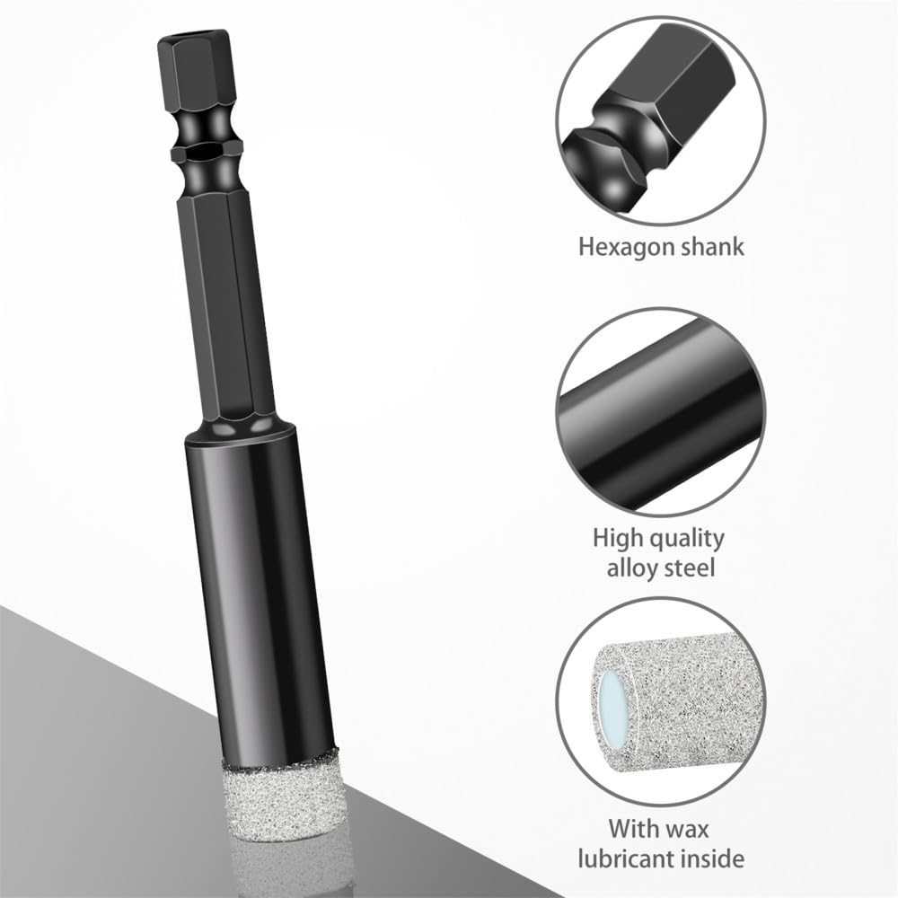 Wiertło diamentowe rdzeniowe, piła otworowa z chwytem sześciokątnym, lutowane próżniowo do wiercenia w kamieniu i płytkach(10pcs 10mm)