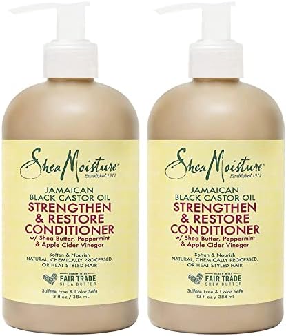 Shea Moisture Jamaican Black Castor Oil 13 oz. Strengthen, Grow & Restore Conditioner with Shea Butter, Peppermint and Keratin - Sulfate Free and Color Safe - Value Pack of 2 Each