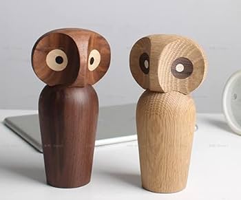 Amazon.co.jp: ZXBAODAN 木製フクロウ彫刻 回転ヘッド付き、4.75インチ