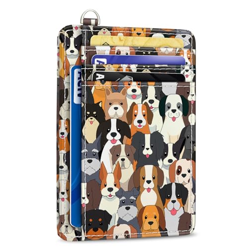 Image of Yonlevres Dog Credit Card Holder Slim RFID Wallet Women Small Travel Cute | Front Pocket, Handy, RFID Blocking, Woman Girls Ladies Gifts, D-ring for Keychain,Thin Mini Card Case, ID Window, PU Leather