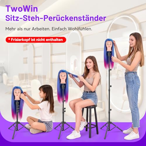 TwoWin 55 Zoll (140cm) Perückenständer, Frisierkopf Ständer, Verstellbar Schaufensterpuppen kopfständer für Friseur, Übungskopf Ständer für Kosmetologie Friseur Ausbildung
