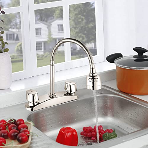Solvex 2 Handle Kitchen Sink Faucet, High Arc 360 Swivel Stainless Steel Pipe 3 Hole Kitchen Faucet, Commercial Modern Brushed Nickel Kitchen Sink Faucet With Flexible Spout, Sp-80062-2 #TOP1