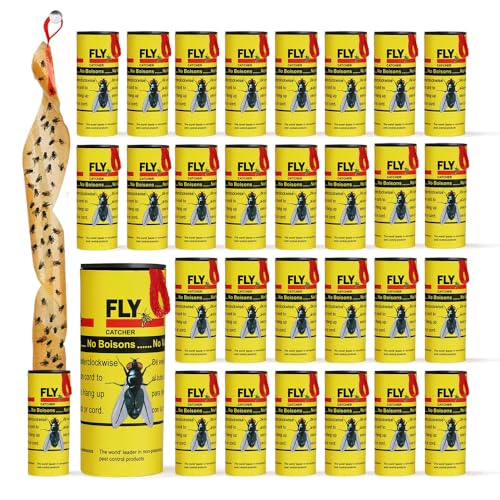 Fly Traps for Indoors & Outdoors AZONEE Sticky Fly Paper Strips Fruit Fly Tape Catcher Ribbon 32 Pack Gnat Killer Traps for Home Kitchen Garden and More