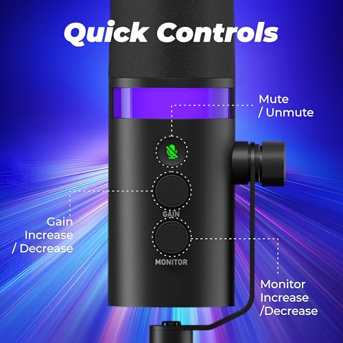 Image of FLYBALL Studio-Grade XLR /USB Dynamic Microphone with Boom Arm, RGB Gaming Podcast Mic, Gain Control, Volume Knob, Headphone Monitoring for YouTube, Streaming, Recording (UG 300 PRO)