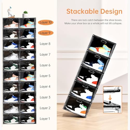 Image of Amllas New 8 Pack Shoe Boxes Stackable, Large Shoe Storage Organizer with Lids,Drop Side Shoe Containers for Entryway,Sneaker Storage Fit up to US Size 13 for Men /Women(13''x 10.6 inchx 8.3 inch)