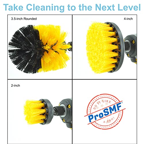 Prosmf - Drill Brush Set - Scrub Brush For Drill - Drill Scrubber Brush Kit For Cleaning - Power Scrubber Drill Brush Attachment - Shower - Grout - Bathroom - Bathtub - Sink - Tile - Yellow - Medium #TOP6