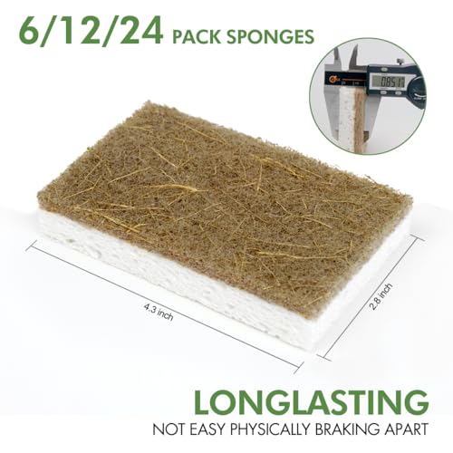 Image of CELOX 12 Pack Coconut Fiber Kitchen Cleaning Sponge, Dual-Sided Sponge for Dishwashing