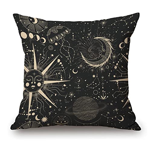 Solekla Throw Pillow Cover,Celestial Pattern Pillow Cover, Space Decorative Pillow Case, Star Cushion Cover for Sofa Couch Chair Bed, 18 x 18 Inches