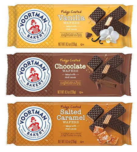 Voortman Wafers Variety Pack, Fudge Coated, Chocolate, Vanilla and Caramel, 8.3 oz., Pack of 3