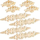 8 Pcs Wood Appliques Carved Wood Appliques Onlays Long Decorative Wood Applique Trim Wooden Decal Corner Frame Wood Appliques for Furniture Cabinet Dresser Bed Wall, 12.99 x 2.36 Inch, 6.3 x 2.76 Inch