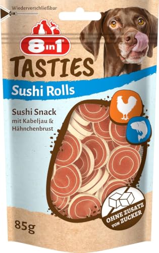 8in1 Tasties Sushi Rolls gesunde Hundesnacks, 85 g | Glutenfreie Leckerlis | mit Kabeljau und Hähnchenbrust